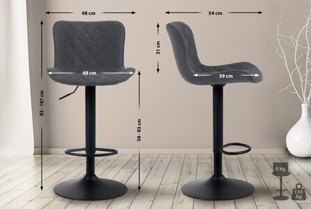 Set van 2 barkrukken Amme zwart,Stof, Zwart