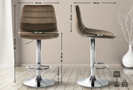 Barkruk Lix - Fluweel bruin,chroom, Bruin