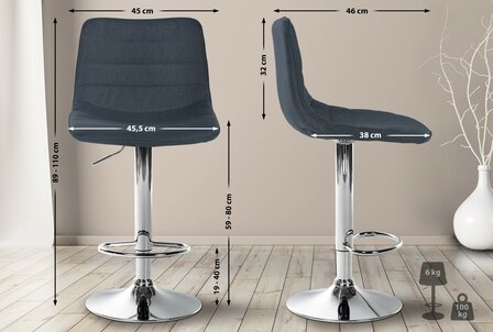 Lix Barkruk - Stof donkergrijs,chroom, Grijs
