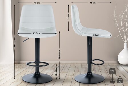 Lix Barkruk - Kunstleer wit,zwart, Wit