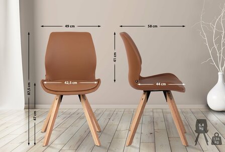 Set van 4 eetkamerstoelen Lanu licht bruin,Kunstleer, Bruin