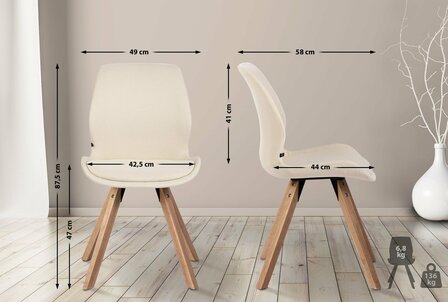 Set van 4 eetkamerstoelen Lanu Creme,Stof