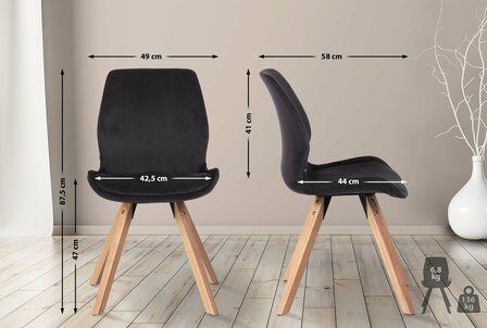Set van 4 eetkamerstoelen Lanu zwart,Fluweel, Zwart