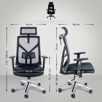 Bureaustoel Avens Stof,zwart, Zwart
