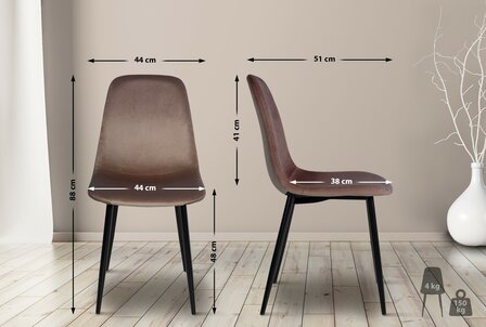 Set van 4 Nepiar eetkamerstoelen bruin,Fluweel, Bruin