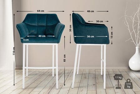 Barstoel Domasa W Fluweel met 4-poots frame, Groen