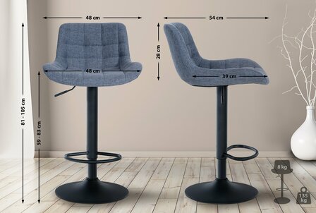 2-delige set barkrukken Tevor Stof, Blauw