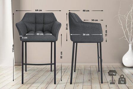 Barstoel Domasa B Filz met 4-poots frame, Grijs