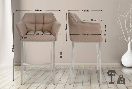 Barstoel Demosa A Filz met 4-poots frame, Taupe