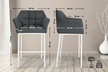 Barstoel Domasa W Vilt met 4-poots frame, Grijs