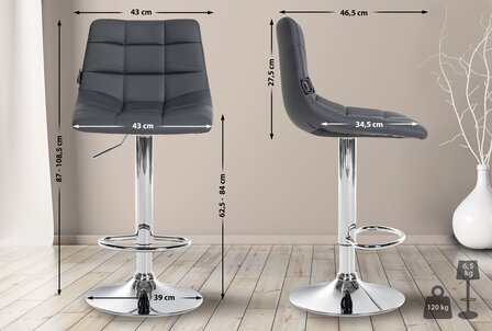 2-delige set barstoelen Jirra kunstleer chroom, Grijs