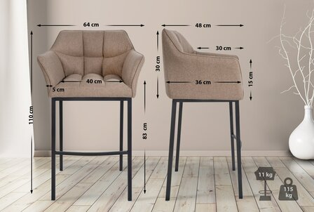 Barstoel Domasa B Vilt met 4-poots frame, Taupe