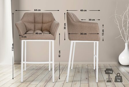 Barstoel Domasa W Vilt met 4-pootsframe, Taupe