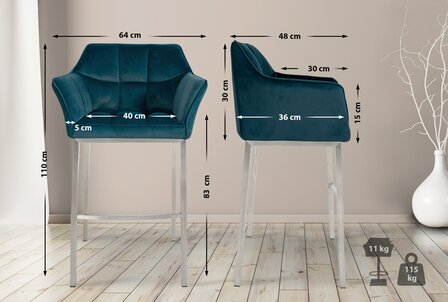 Barstoel Demosa A Samt met 4-poots frame, Groen