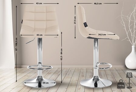 2-delige set barstoelen Jirra kunstleer chroom, Creme