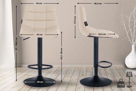 2-delige set barkrukken Jirra kunstleer zwart, Creme