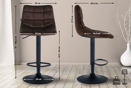 2-delige set barkrukken Jirra fluweel zwart, Bruin