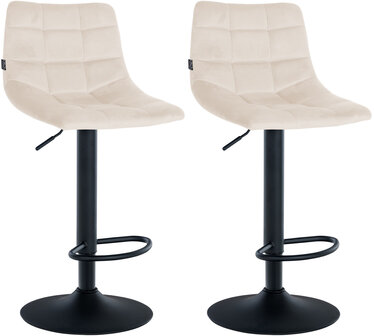 2-delige set barkrukken Jirra fluweel zwart, Creme