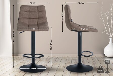 2-delige set barkruk Jirra stof zwart, Taupe