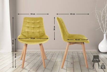 2-delige set stoelen Briik fluweel, Geel