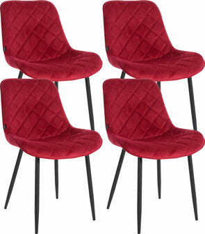 4-delige set stoelen Sprengs Fluweel, Rood