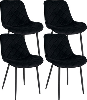 4-delige set stoelen Sprengs Fluweel, Zwart