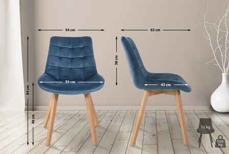 2-delige set stoelen Briik fluweel, Blauw