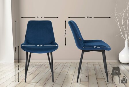 2-delige set eetkamerstoelen Vactiroi fluweel, Blauw