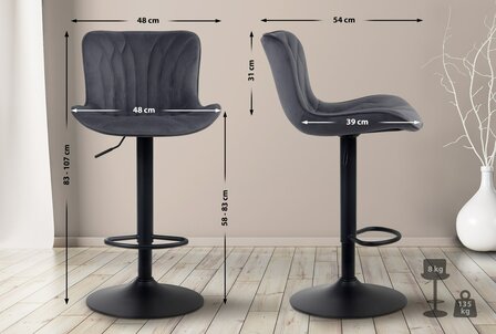 Barstoel Lunis Fluweel, Zwart