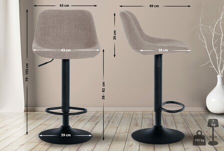 Barhocker Lift Stof, Taupe