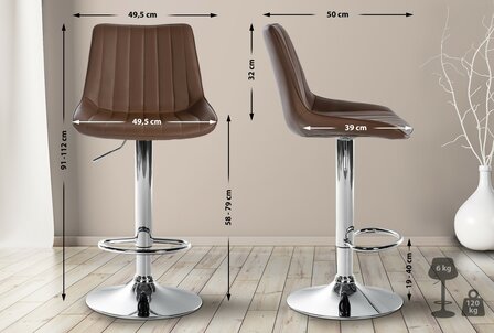 Barstoel Tino Kunstleer chroom, Bruin