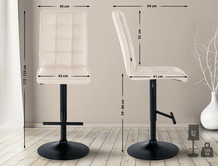 Barstoel Pikeng V2 Kunstleer zwart, Creme