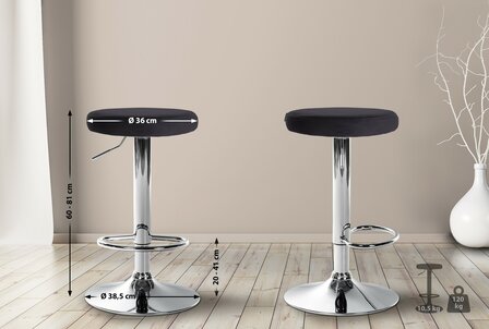 Barstoel Pento Fluweel chroom, Zwart