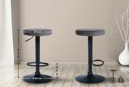 Barstoel Pento Fluweel zwart, Grijs