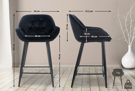 Barstoel Gobsin 76 Fluweel, Zwart