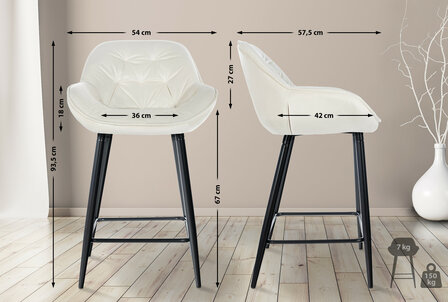 2-delige set barkrukken Gobsin fluweel, Creme
