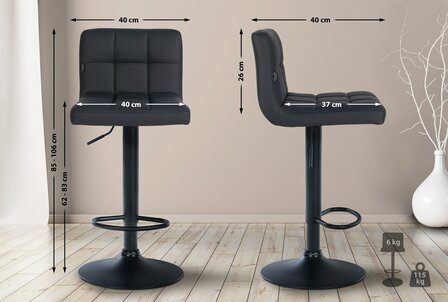 2-delige set barkrukken Fine kunstleer zwart, Zwart