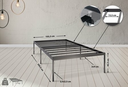 Metalen bed Forga 200x100x42 cm, Zwart