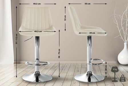 Barstoel Tino Kunstleer chroom, Creme