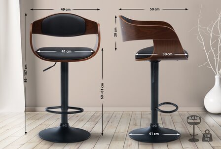 Barstoel Kongstin B Kunstleer, Zwart