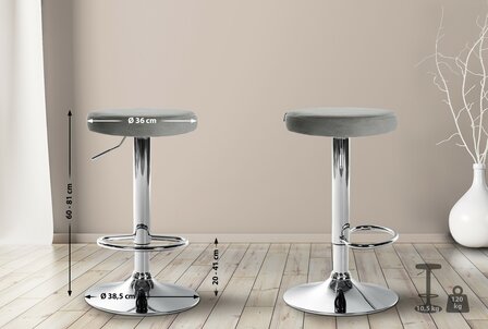 Barstoel Pento Fluweel chroom, Grijs