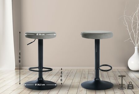 Barstoel Pento Fluweel zwart, Grijs