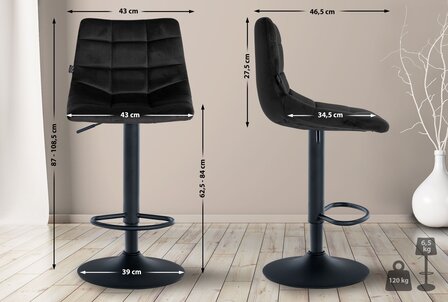 Barhocker Jirra Samt Zwart -&gt; Barkruk Jirra fluweel zwart