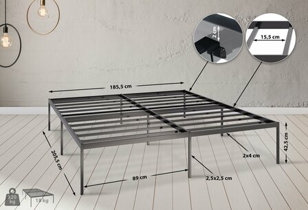 Metalen bed Forga 200x180x42 cm, Zwart