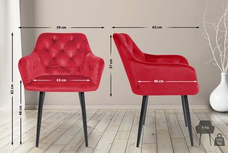 2-delige set eetkamerstoelen Stenlay Fluweel, Rood