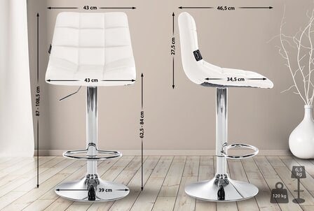 Barstoel Jirra Kunstleer chroom, Wit