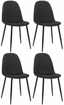 4-delige set eetkamerstoelen Nepiar stof, Zwart