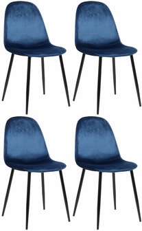 4-delige set eetkamerstoelen Nepiar fluweel, Blauw