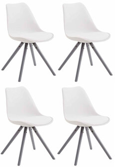 4-delige set stoelen Teulouso kunstleer Rond grijs, Wit