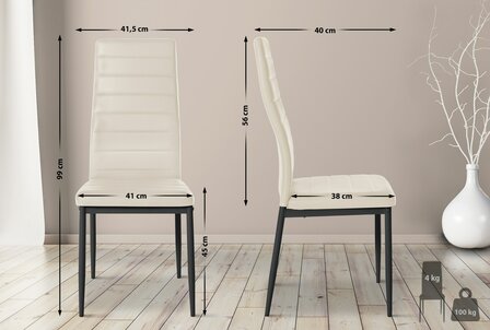 4-delige set eetkamerstoelen Miyfaar kunstleer, Creme